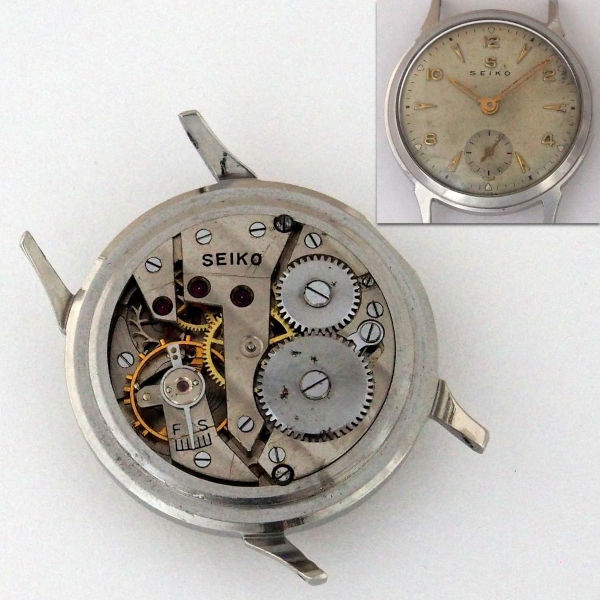 Thumbnail image of Seiko movement 10B in a model 1740 watch from around 1955.